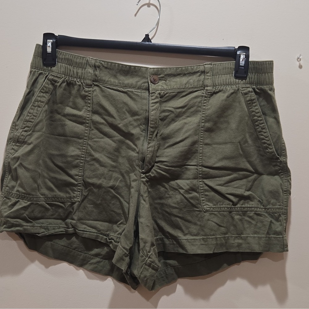 GAP Women's Green Solid Cotton Canvas Utility Elastic Waist Pocket Shorts XL